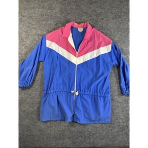 Jane Lane Collection Colorblock Windbreaker Jacket Zip Blue Pink White vintage